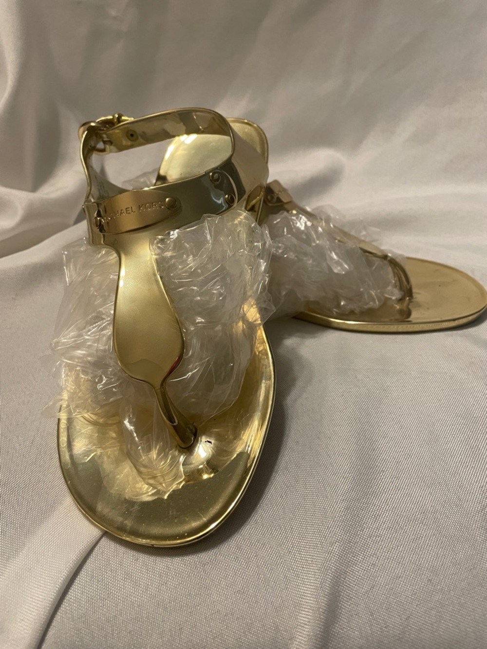 Michael Kors Metallic Gold T-Strap Sandals